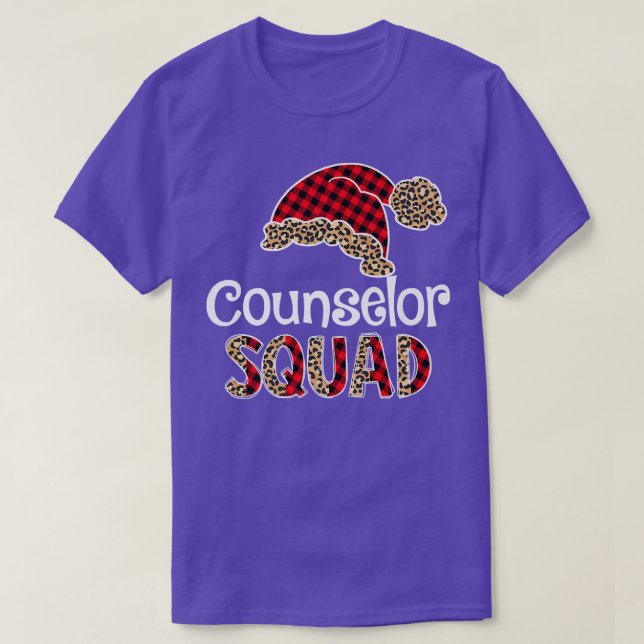 Camiseta Counselor Squad Santa Hat Buffalo Plaid Leopard Fu (Frente do Design)