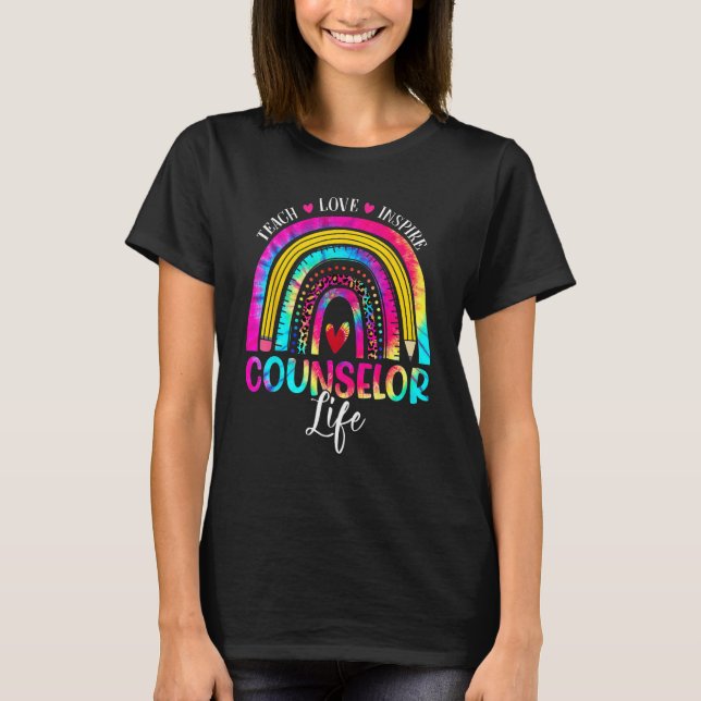 Camiseta Counselor Teacher Rainbow Tie Dye First Day Of Sch (Frente)
