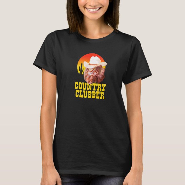 Camiseta Country Clubber Cowboy Hat Cat Country Mu Ocidenta (Frente)