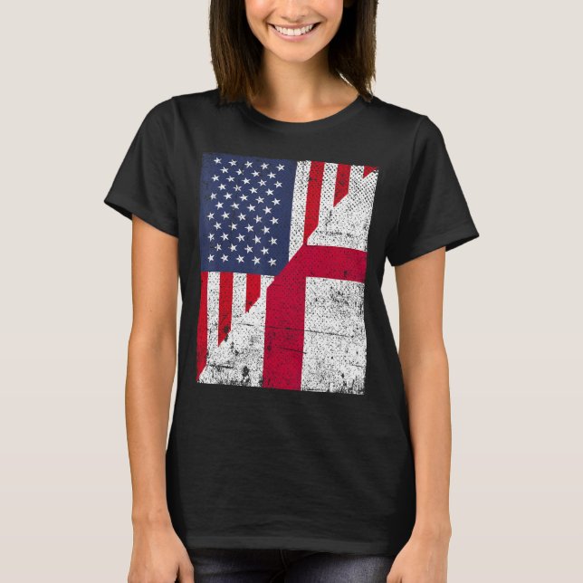 Camiseta Country Flag Design Half USA Half Half England (Frente)