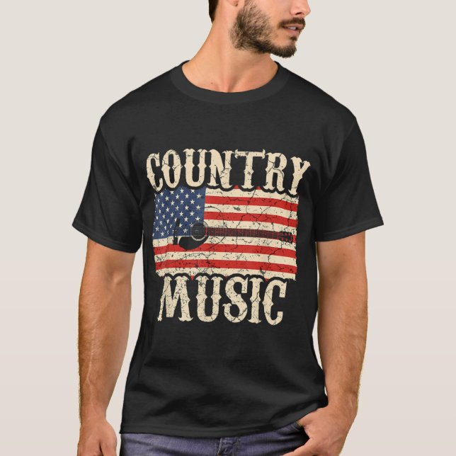 Camiseta Country Music Guitar American Flag Gift (Frente)