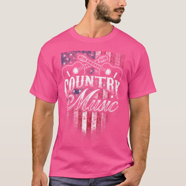 Camiseta Country Music Guitar American Flag Western Design (Frente)
