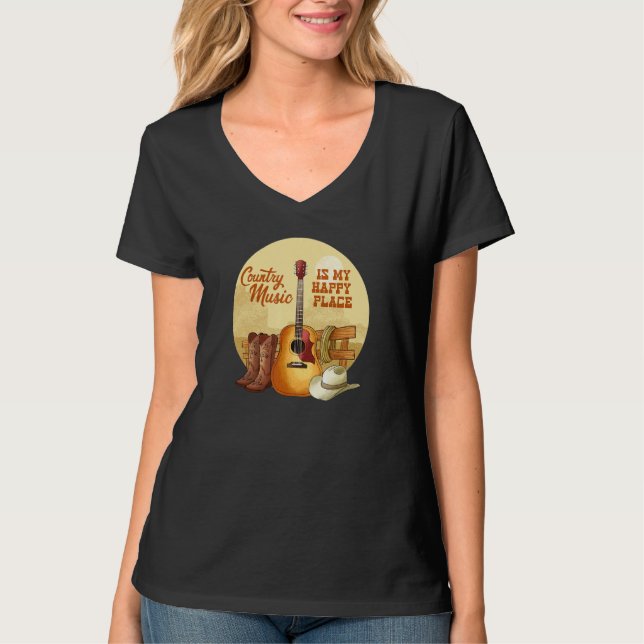Camiseta Country Music is My Happy Place Country Lifestyle  (Frente)
