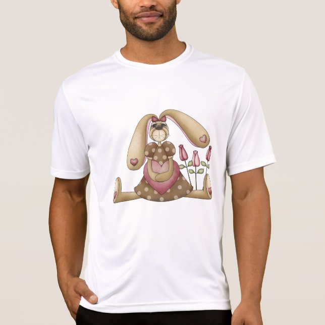 Camiseta Country Primitive Stuffed Bunny with Pink Hearts (Frente)