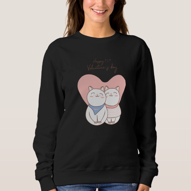 Camiseta Couple of cute cats with heart love Happy Valentin (Frente)