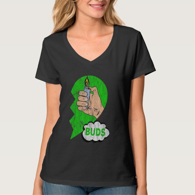 Camiseta Couples Matching Best Buds Weed Funny Joint Stoner (Frente)