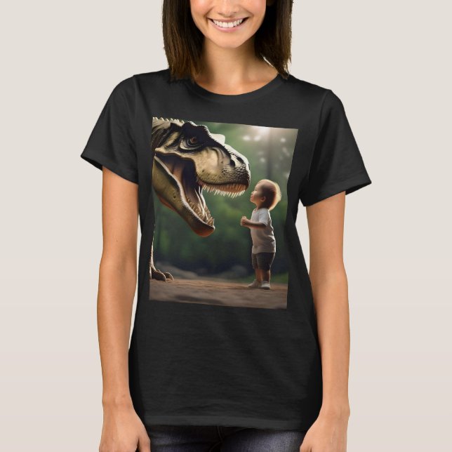 Camiseta **"Courage Unleashed: A Small Boy Faces the T-Rex" (Frente)