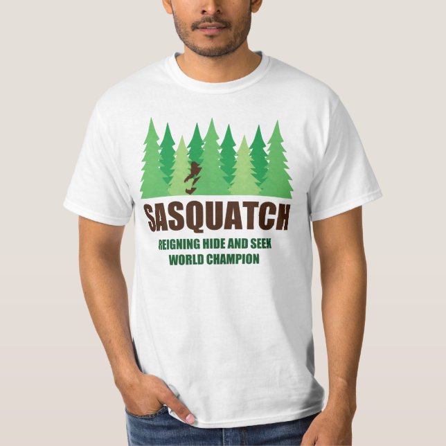 Camiseta Couro cru de Bigfoot Sasquatch - e - procure o (Frente)