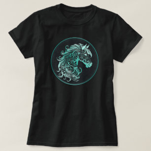 Camiseta Couro de cabeça de cavalo floral em teal