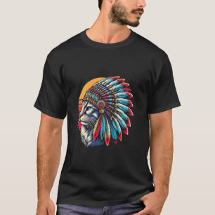 Camiseta Couro de Gato Nativo Americano Indígena para Homen