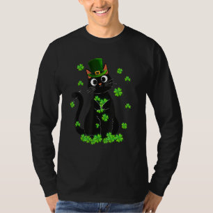 Camiseta Couro de Gato Negro Leprechaun Cat Shamrock