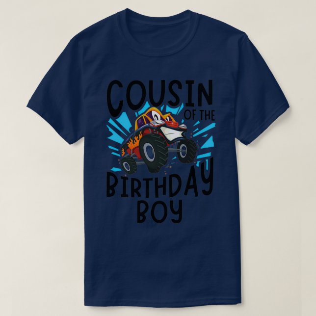 Camiseta Cousin birthday cousin boy monster truck kid (Frente do Design)