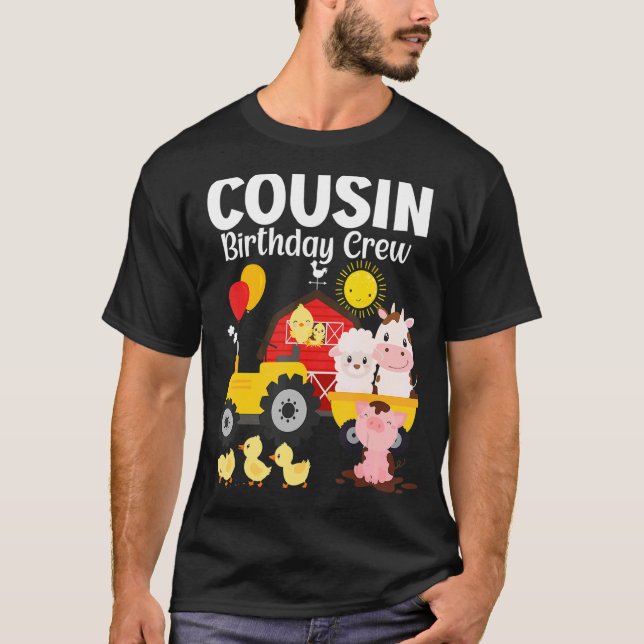 Camiseta Cousin Birthday Trim Trator Barnyard Farm Animais (Frente)