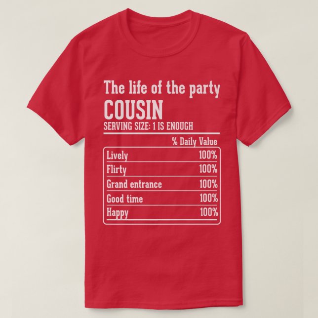 Camiseta Cousin Crew Nutritional Fata a vida da parte (Frente do Design)