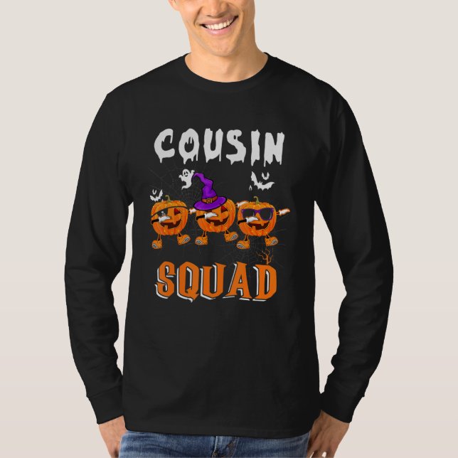 Camiseta Cousin Squad Halloween Three Dabbing Scary Pumpkin (Frente)