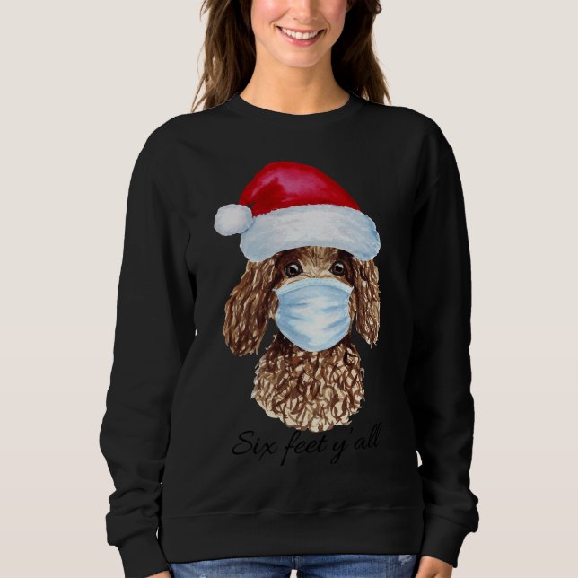 Camiseta Covid Natal Mascarado Poodle 6 Pés Y Tudo Engraçad (Frente)