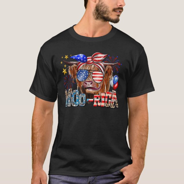 Camiseta Cow 4th of July USA Flag Sunglasses A Moo Rica (Frente)