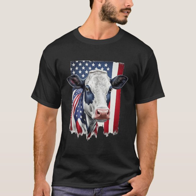 Camiseta Cow American Flag Heifer US 4th Of July Farm Cattl (Frente)