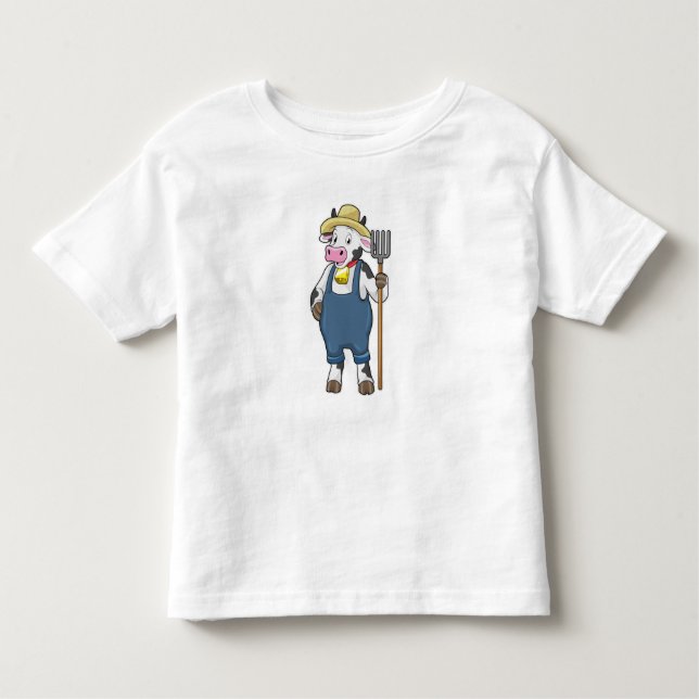 Camiseta Cow as Farmer with Pitchfork (Frente)