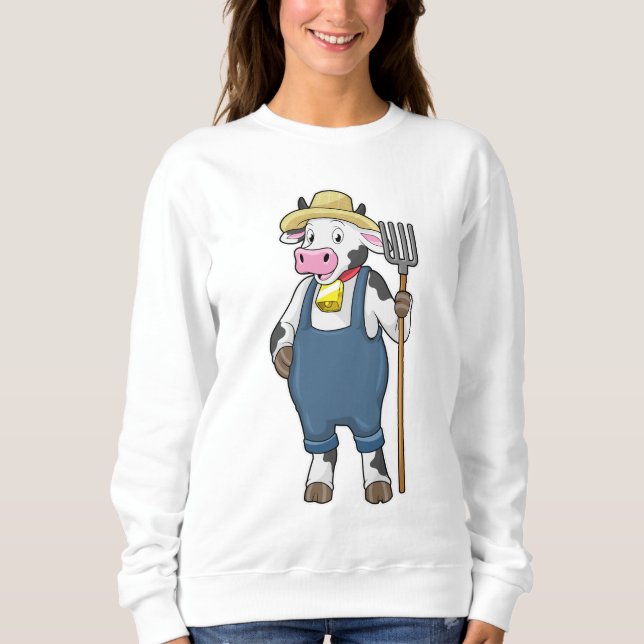 Camiseta Cow as Farmer with Pitchfork (Frente)