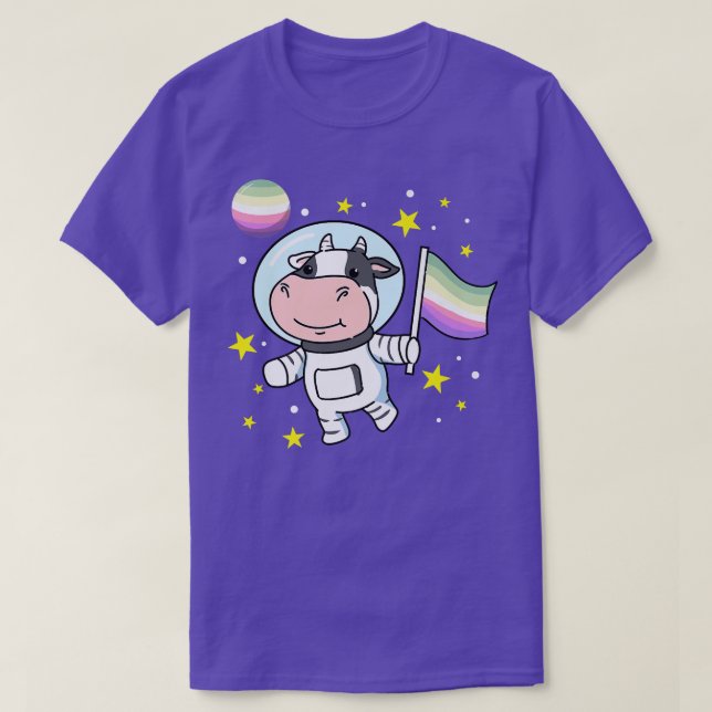 Camiseta Cow Astronaut Genderfae Pride  (Frente do Design)