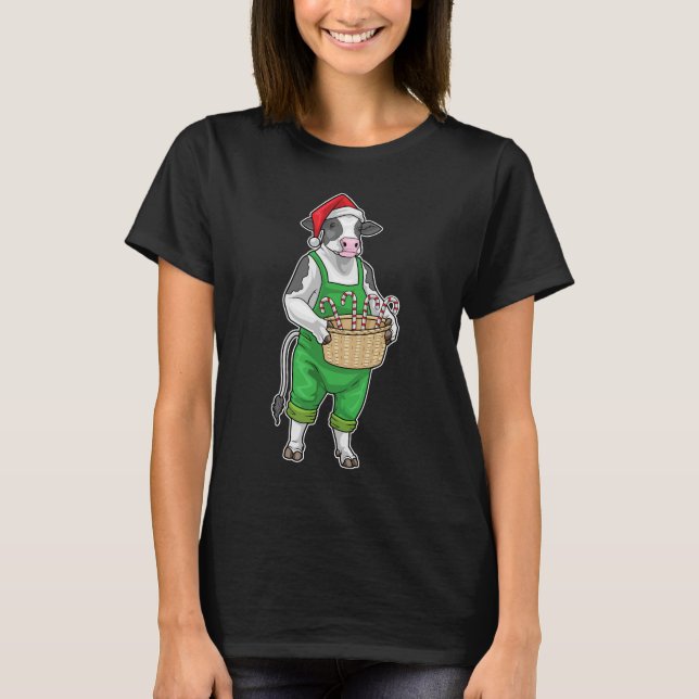 Camiseta Cow Christmas Candy cane (Frente)