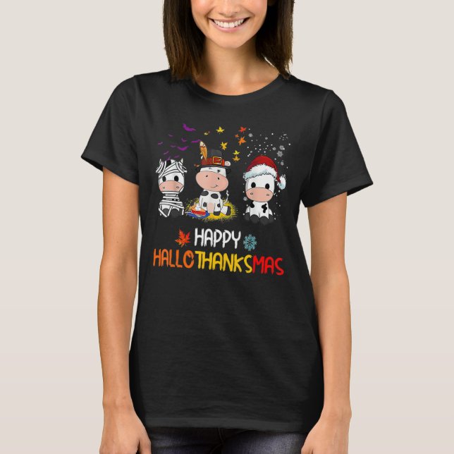 Camiseta Cow Happy Hallothanksmas Farmer Cow Fall Autu (Frente)