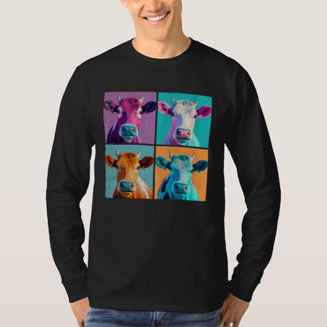 Camiseta Cow Pop Illustration Colorful Animal Women Men (Frente)