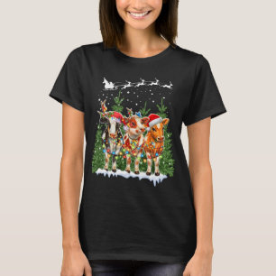 Camiseta Cow Reindeer Hata Papai noel Natal Luzes Engraçada