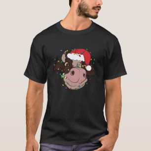 Camiseta Cow Reindeer Hata Papais noeis De Natal Luzes Engr