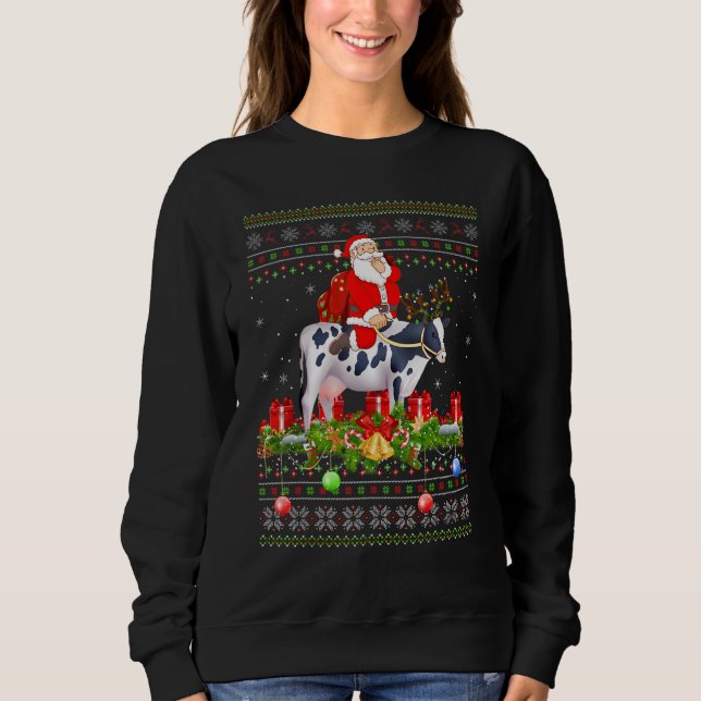 Camiseta Cow   Ugly Santa Riding Cow Christmas (Frente)