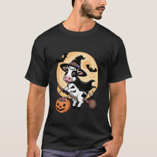 Camiseta Cow Witch Hat Pumpkin Halloween Costume Men Women 