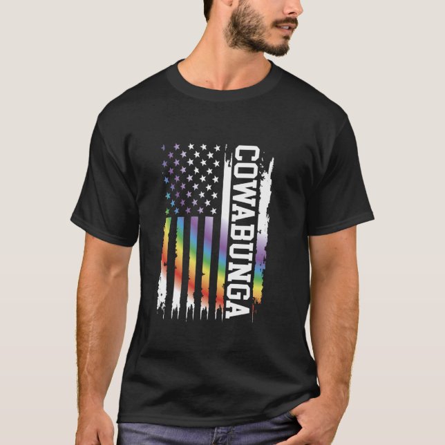 Camiseta Cowabunga Estados Unidos Arco-íris Angustiado c Ba (Frente)