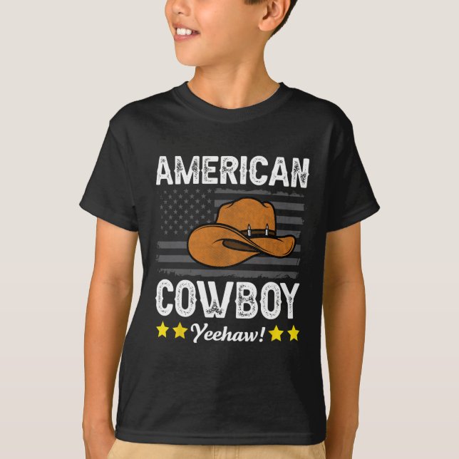 Camiseta Cowboy Americano - Rodeo - Bandeira Americana Vint (Frente)