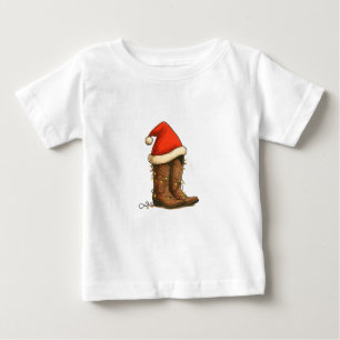 Camiseta Cowboy Boots Natal Western Santa Hat
