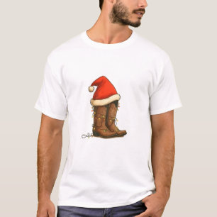 Camiseta Cowboy Boots Natal Western Santa Hat