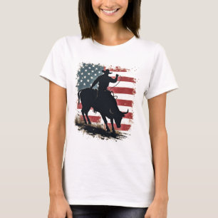 Camiseta Cowboy Bull Rider Patriota Americana Bandeira Cowb