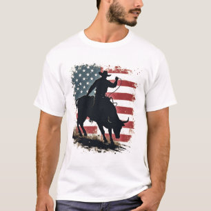 Camiseta Cowboy Bull Rider Patriota Americana Bandeira Cowb