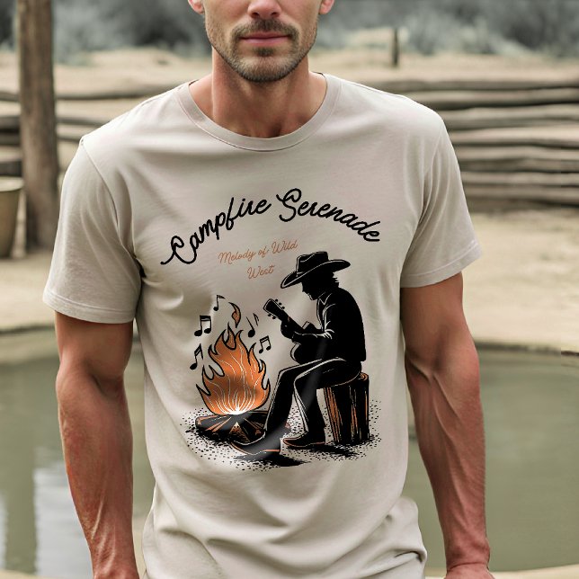 Camiseta Cowboy Campfire Harmonia - Tocando Violão Nostálgi (Criador carregado)