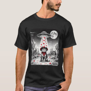 Camiseta Cowboy Cat Ufo Memória Engraçado Dia de os namorad