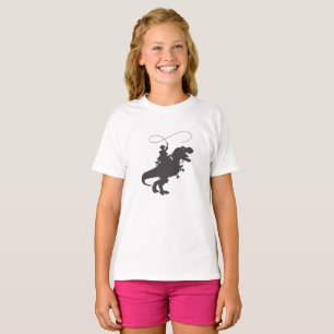 Camiseta Cowboy cavalgando dinossauro na era pré-históric