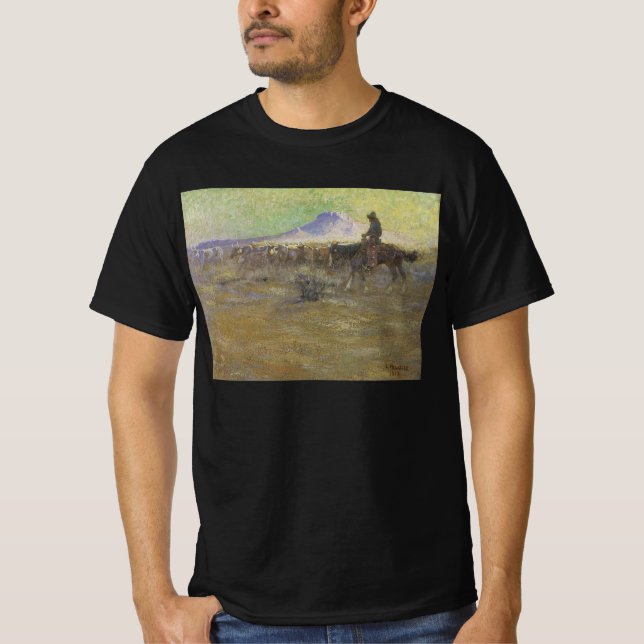 Camiseta Cowboy conduzindo gado no Range por Lon Megargee (Frente)