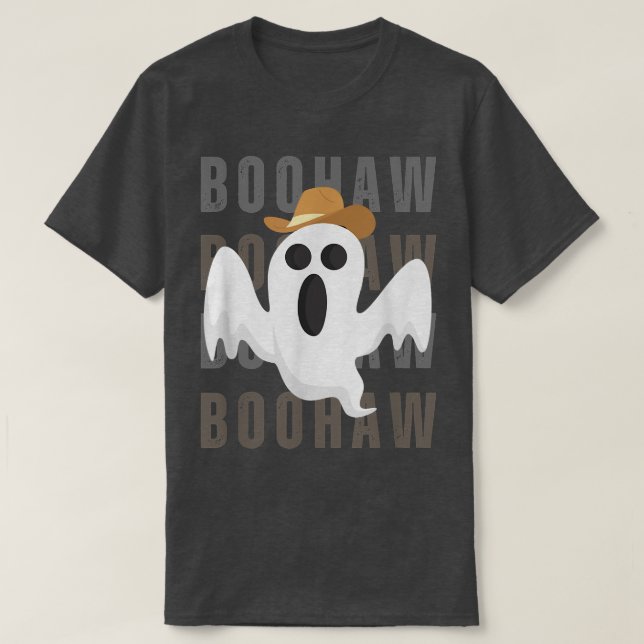 Camiseta Cowboy Cowgirl BooHaw Retrô Ocidental Fantasma eng (Frente do Design)