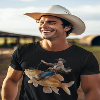 Camiseta Cowboy engraçado andando de peixe