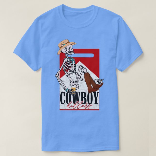 Camiseta Cowboy Engraçado Cowboy Skelboy Skeleton Western S (Frente do Design)
