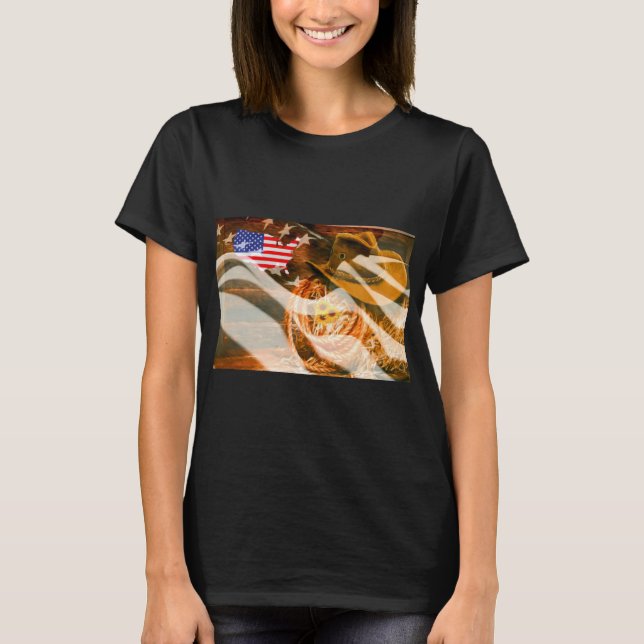 Camiseta Cowboy Hat American Flag Sunrays (Frente)