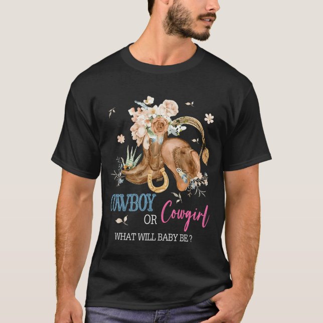Camiseta Cowboy Ou Cowgirl Baby Gender Party Western (Frente)