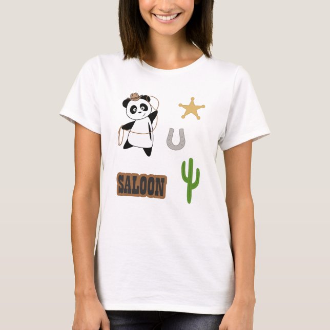 Camiseta Cowboy Panda Bear Saloon Oeste (Frente)