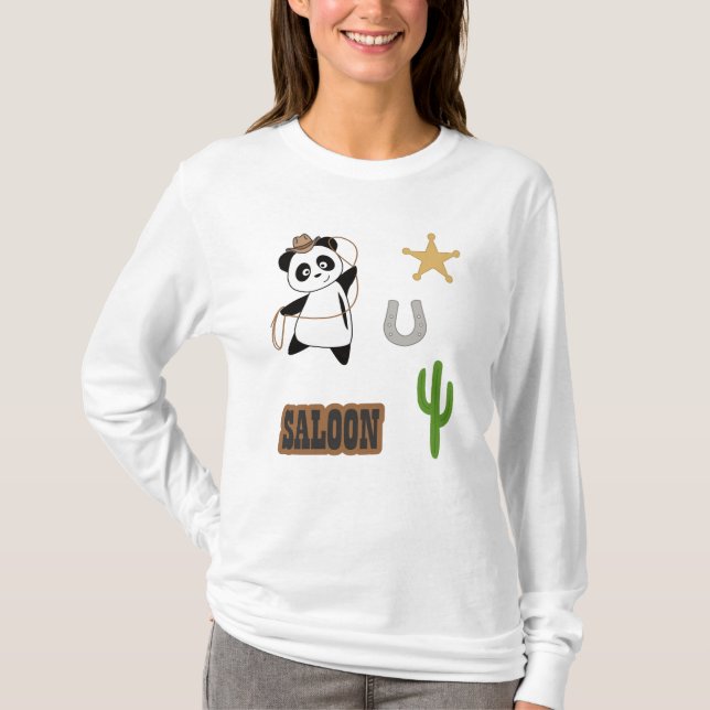 Camiseta Cowboy Panda Bear Saloon Oeste (Frente)