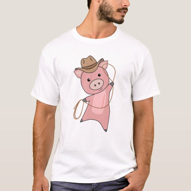 Camiseta Cowboy Piglet Piggy Western Pink (Frente)